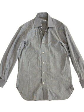 Kiton Mens Dress Shirt Solid Grey Spread Collar Cotton Luxury Sartorial Italy